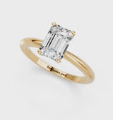 Yellow gold Emerald Cut Diamond Solitaire Ring with Six-Prong Setting and Classic Band