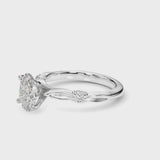 Silver Oval Solitaire Diamond Twisted Band with Four-Prong Setting