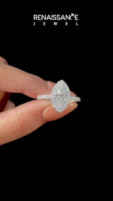 Silver Asscher Cut Halo Diamond Pave Band with Prong Setting