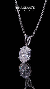 White gold Oval Solitaire Diamond Prong Pendant