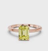 Rose gold Fancy Yellow Emerald Cut Diamond Solitaire Ring with Six-Prong Setting and Classic Band