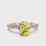 Rose gold Fancy Yellow Oval Cut Solitaire Diamond Ring with Pave Band and Four-Prong Setting