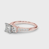Rose gold Three-Stone Heart Cut Diamond Pavé Band with Four-Prong Setting