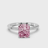 White gold Fancy Pink Radiant Cut Diamond Solitaire Ring with Six-Prong Setting and Classic Band