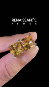 Platinum Princess Cut Citrine Stud Earrings