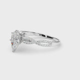 Silver Pear Cut Diamond Solitaire Engagement Ring with Twisted Pavé Band and Four-Prong Setting