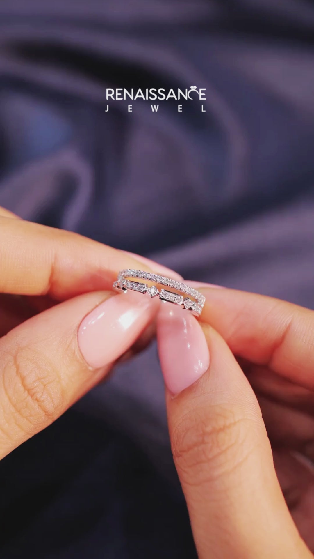 White gold Pavé Round Diamond Channel Set Dual Band with Prong Setting 4