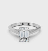 Silver Asscher Cut Diamond Solitaire Engagement Ring with Cathedral Setting and Four-Prong Mount