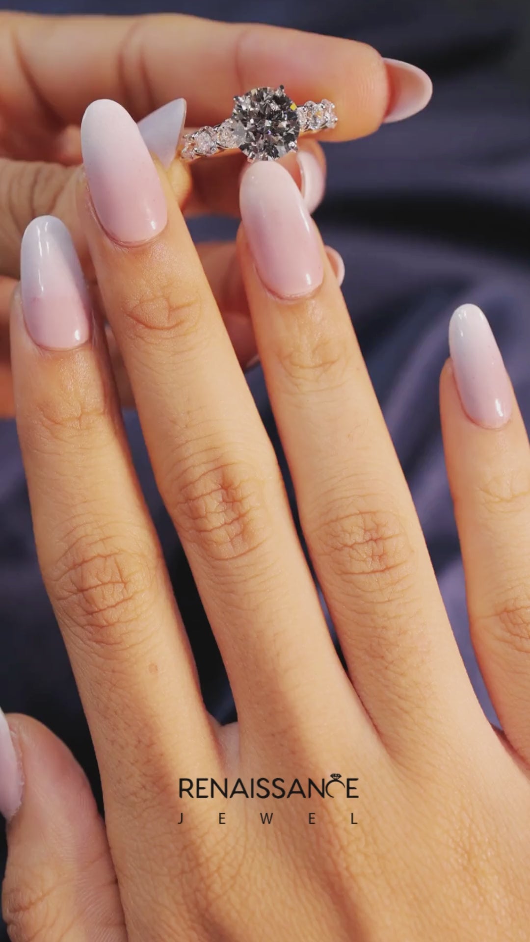 Yellow gold Round Diamond Prong Setting with Side Stones on a Pave Band 5