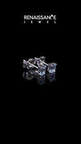 White gold Emerald Cut Blue Topaz Stud Earrings