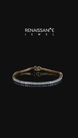 Yellow gold Princess Cut Diamond Tennis Bracelet with Four-Prong Setting
