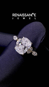 Yellow gold Cushion Cut Brilliant Diamond Solitaire Ring with Pear Side Stones and Four-Prong Setting