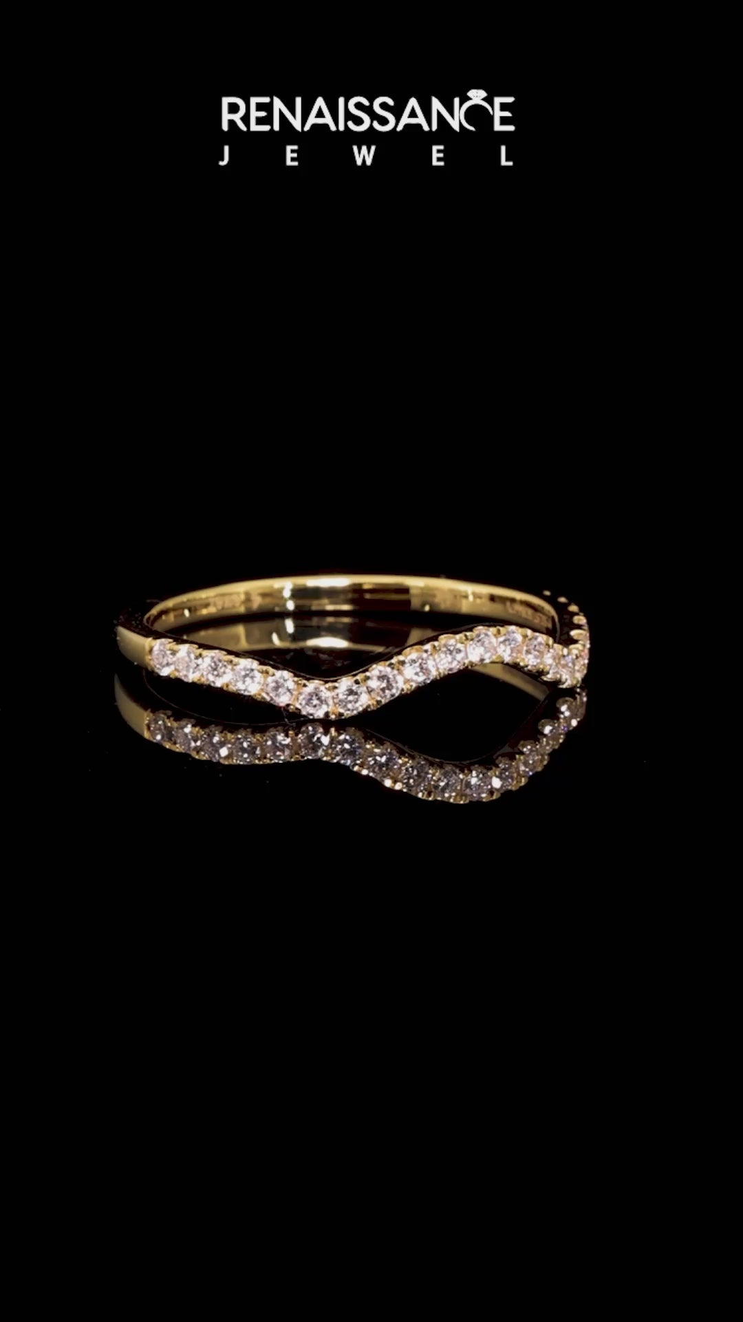 Yellow gold Pavé Round Diamond Curved Band with Micro Prong Setting_4