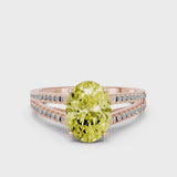 Rose gold Fancy Yellow Oval Cut Diamond Solitaire Engagement Ring with Split Shank Pavé Band