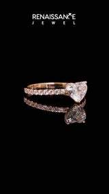 Rose gold Heart Cut Diamond Pave Band Solitaire Ring with Round  and Prong Setting