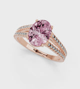 Rose gold Fancy Pink Oval Cut Diamond Solitaire Engagement Ring with Split Shank Pavé Band