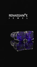 Platinum Cushion Cut Blue Sapphire Stud Earrings