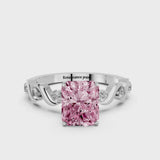 Platinum Fancy Pink Radiant  Solitaire Twisted Band with Prong Setting