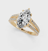 Yellow gold Marquise Cut Diamond Solitaire Engagement Ring with Split Shank Pavé Band