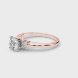 Rose gold Three-Stone Round Cut Diamond Solitaire with Prong Setting and Classic Band