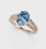 Rose gold Fancy Blue Oval Cut Diamond Solitaire Engagement Ring with Split Shank Pavé Band
