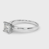 Silver Asscher Solitaire Diamond Ring with Four-Prong Setting and Classic Band