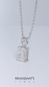 White gold Radiant Diamond Solitaire Pendant with Four Prong Setting