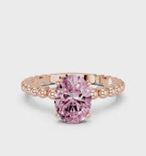 Rose gold Fancy Pink Oval Cut Diamond Solitaire Ring with Beaded Band and Prong Setting