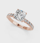 Rose gold Cushion Cut Diamond Solitaire Pavé Band with Four-Prong Setting