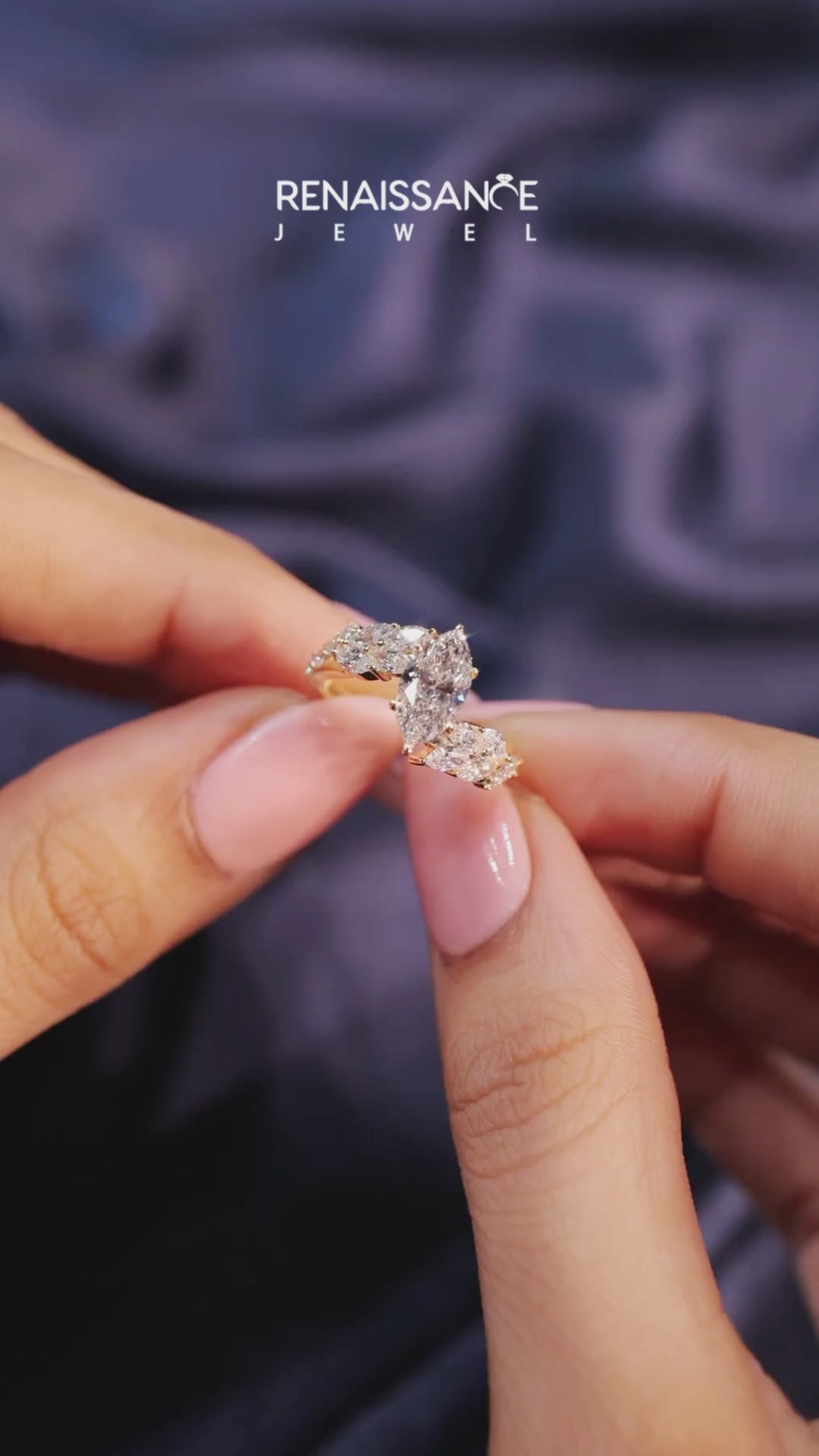 Yellow gold Marquise Solitaire Marquise Twist Band with Six-Prong Setting 6