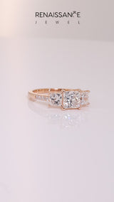 Rose gold Three-Stone Oval Cut Diamond Ring with Round  Pavé Band and Prong Setting