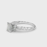 Platinum Radiant Cut Diamond Solitaire Ring with Filigree Band and Four-Prong Setting
