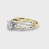 Yellow gold Oval Solitaire Twist Band with Pavé Setting and Four-Prong Setting