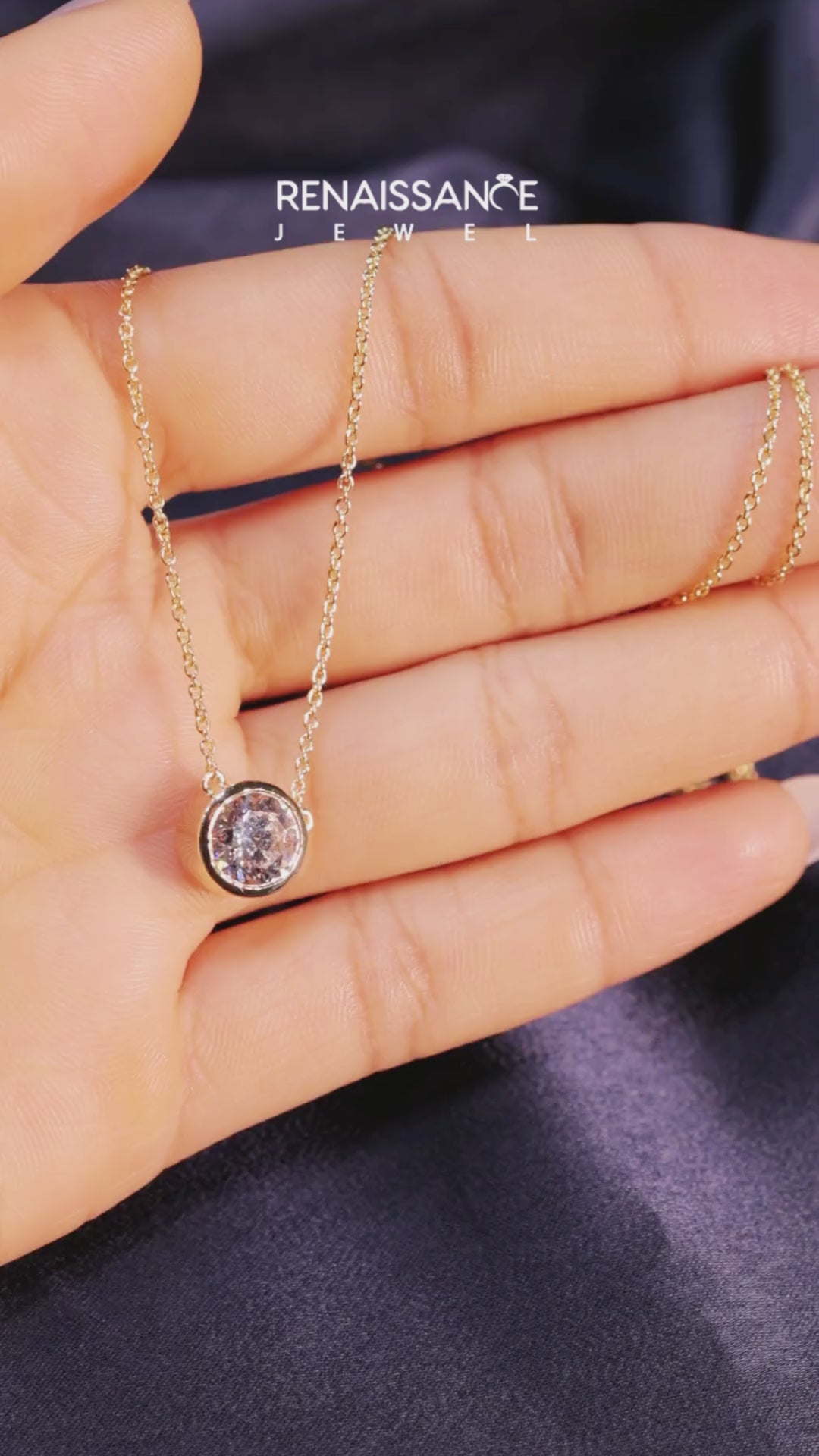 Yellow gold Bezel-Set Round Diamond Solitaire Chain Necklace 2