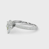 Platinum Pear Diamond Solitaire Ring with Prong Setting and Pavé Band
