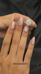 Platinum Pear Cut Diamond Double Halo Ring with Split Shank and Prong Setting
