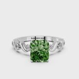 Silver Fancy Green Radiant  Solitaire Twisted Band with Prong Setting