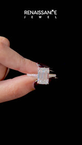 Rose gold Emerald Cut Diamond Pave Band Solitaire Ring with Round  and Prong Setting
