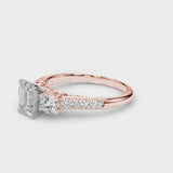 Rose gold Three-Stone Radiant Cut Diamond Pavé Band with Four-Prong Setting