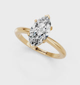 Yellow gold Marquise Cut Diamond Solitaire Ring with Six-Prong Setting and Classic Band