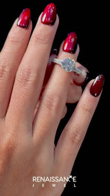 Silver Asscher Cut Diamond Split Shank Engagement Ring with Pavé Band
