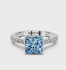 White gold Fancy Blue Princess  Cut Solitaire Diamond Engagement Ring with Pave Band and Four-Prong Setting_74