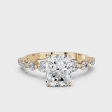 Yellow gold Radiant Cut Solitaire Diamond Ring with Pave Band and Four-Prong Setting