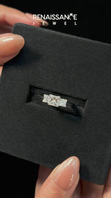 Silver Princess Diamond Three-Stone Ring with Prong Setting and Classic Band