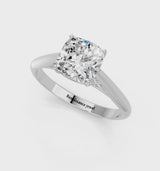 White gold Cushion Cut Diamond Solitaire Engagement Ring with Cathedral Setting and Four-Prong Mount