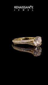 Yellow gold Emerald Cut Diamond Split Shank Engagement Ring with Pavé Band