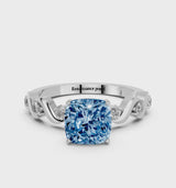 Silver Fancy Blue Cushion  Solitaire Twisted Band with Prong Setting