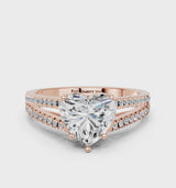 Rose gold Heart Cut Diamond Solitaire Engagement Ring with Split Shank Pavé Band