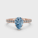 Rose gold Fancy Blue Pear  Solitaire Pave Diamond Engagement Ring with Four-Prong Setting