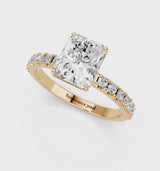Yellow gold Radiant Cut Diamond Solitaire Pavé Band with Four-Prong Setting